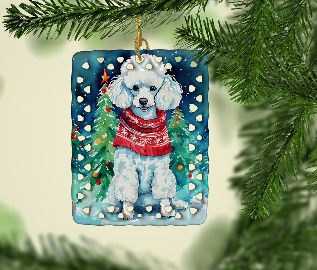 Poodle Christmas Porcelain Ornament Christmas Tree Hanging Decorations for Home Christmas Holiday, Rectangle, Gift, Multicolor