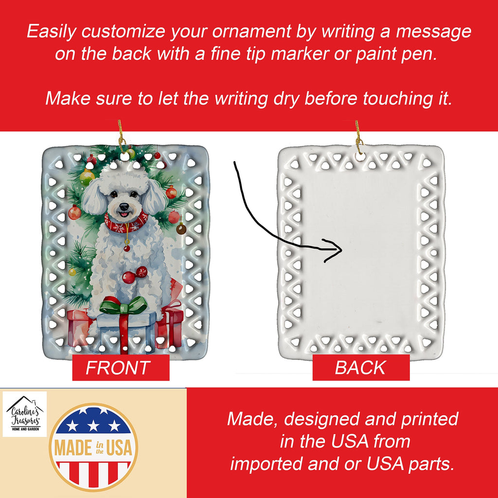 Poodle Christmas Porcelain Ornament Christmas Tree Hanging Decorations for Home Christmas Holiday, Rectangle, Gift, Multicolor
