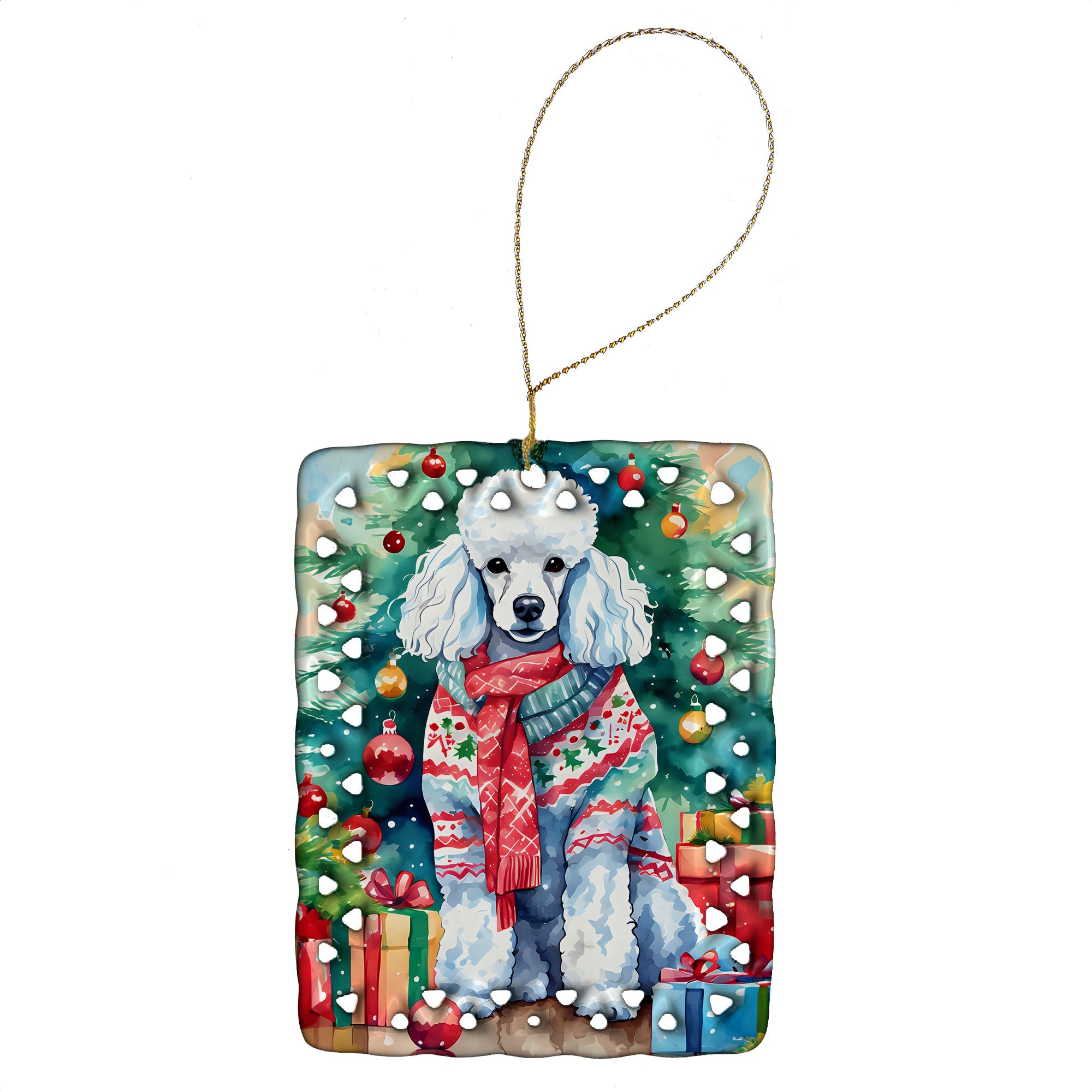 Poodle Christmas Porcelain Ornament Christmas Tree Hanging Decorations for Home Christmas Holiday, Rectangle, Gift, Multicolor