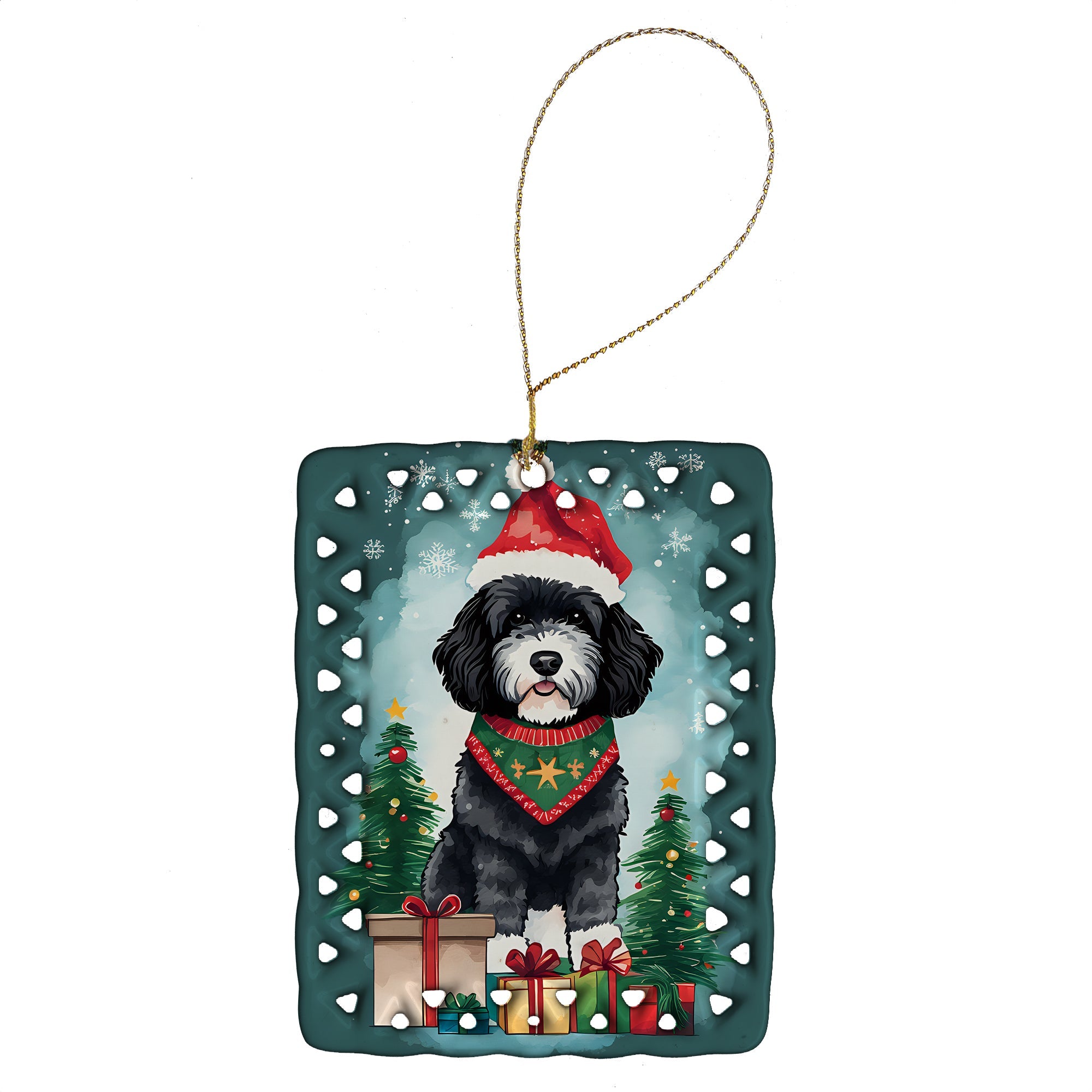 Portuguese Water Dog Christmas Porcelain Ornament Christmas Tree Hanging Decorations for Home Christmas Holiday, Rectangle, Gift, Multicolor