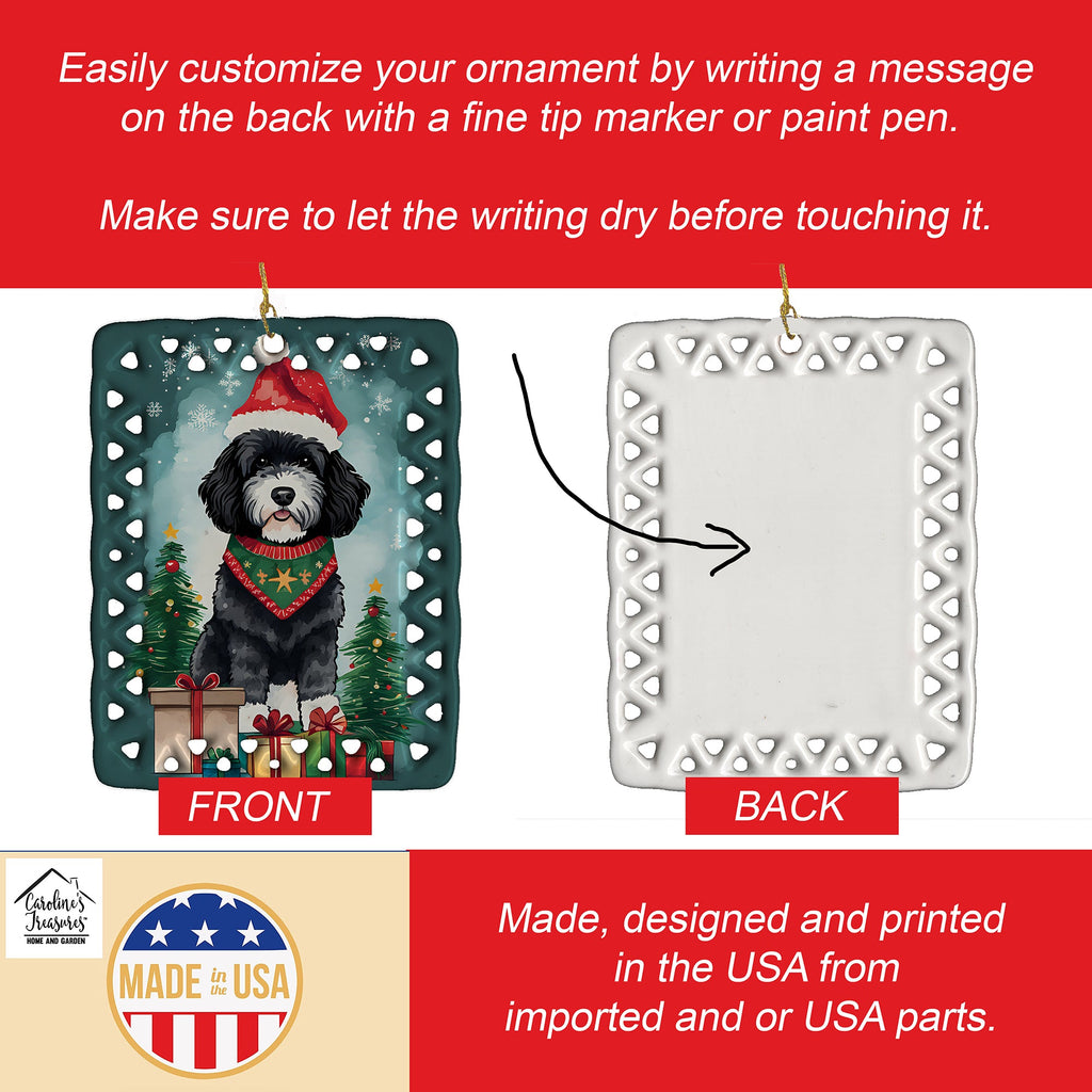Portuguese Water Dog Christmas Porcelain Ornament Christmas Tree Hanging Decorations for Home Christmas Holiday, Rectangle, Gift, Multicolor