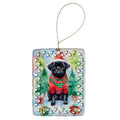 Pug Christmas Porcelain Ornament Christmas Tree Hanging Decorations for Home Christmas Holiday, Rectangle, Gift, Multicolor