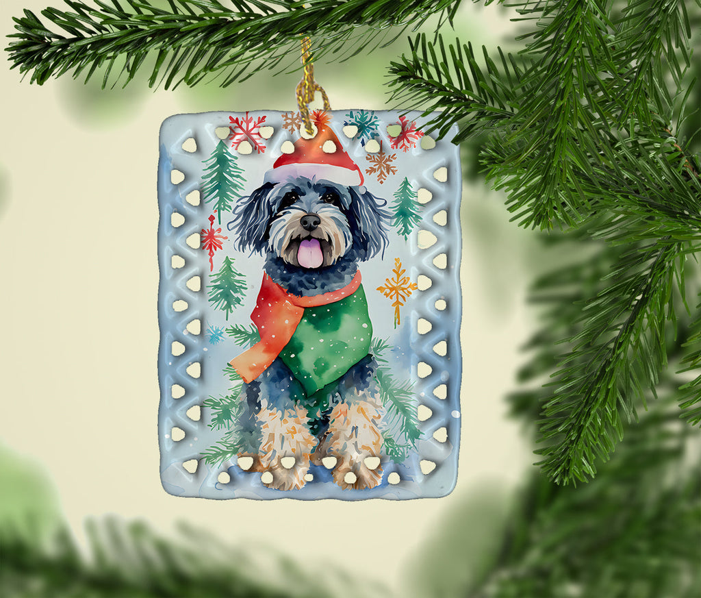 Puli Christmas Porcelain Ornament Christmas Tree Hanging Decorations for Home Christmas Holiday, Rectangle, Gift, Multicolor
