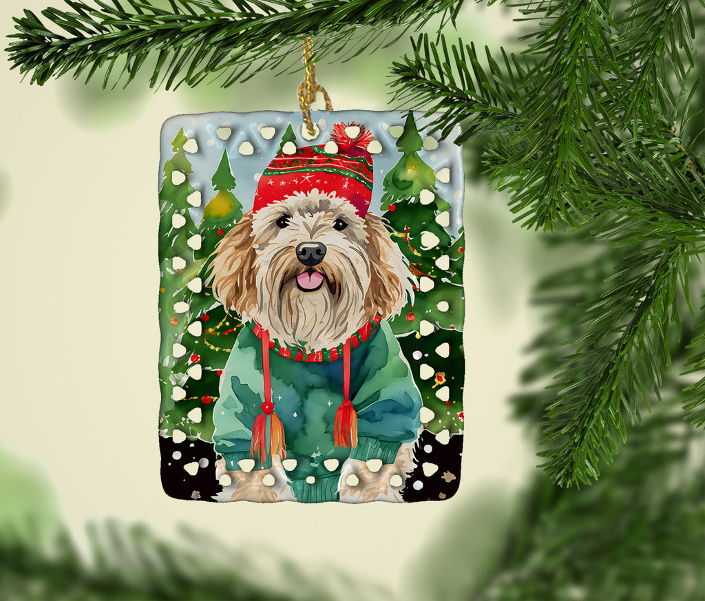 Puli Christmas Porcelain Ornament Christmas Tree Hanging Decorations for Home Christmas Holiday, Rectangle, Gift, Multicolor
