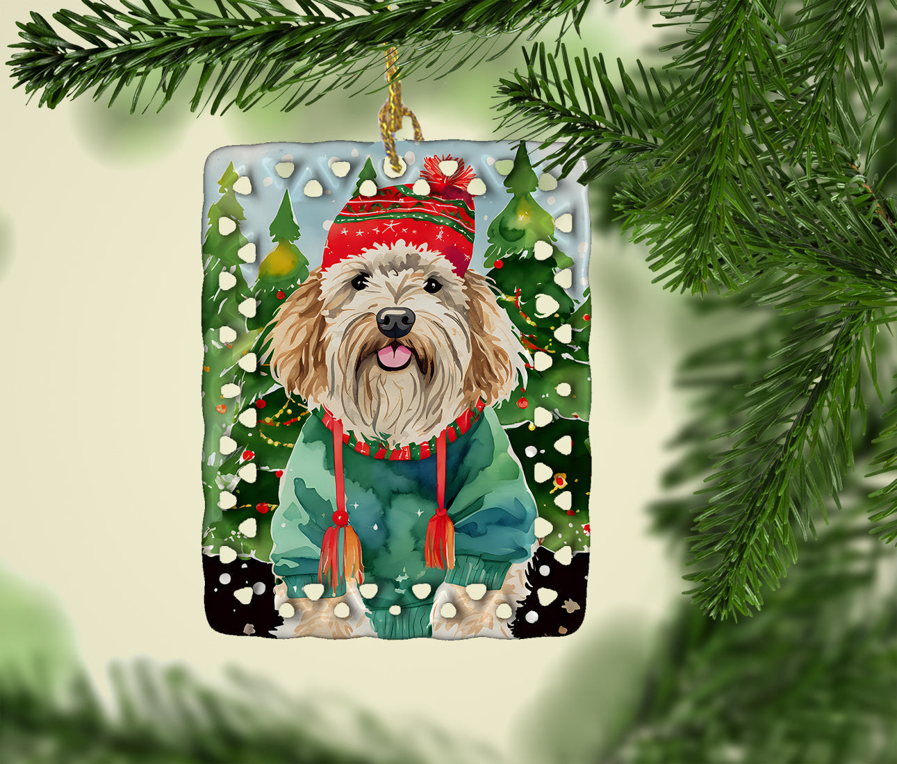 Puli Christmas Porcelain Ornament Christmas Tree Hanging Decorations for Home Christmas Holiday, Rectangle, Gift, Multicolor