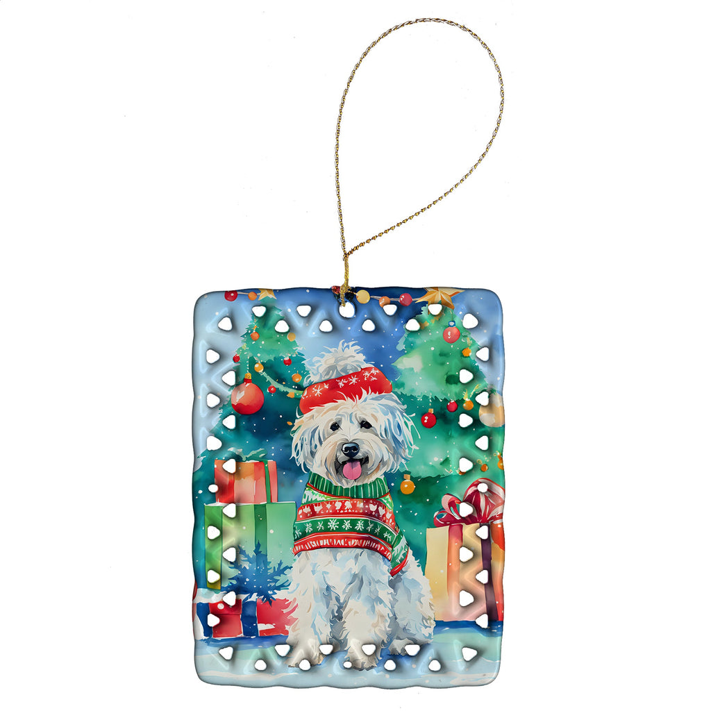 Puli Christmas Porcelain Ornament Christmas Tree Hanging Decorations for Home Christmas Holiday, Rectangle, Gift, Multicolor