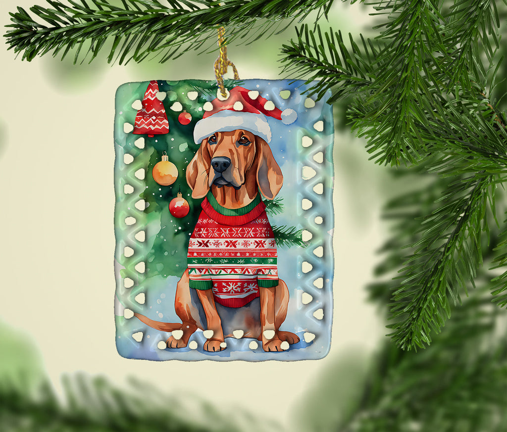 Redbone Coonhound Christmas Porcelain Ornament Christmas Tree Hanging Decorations for Home Christmas Holiday, Rectangle, Gift, Multicolor