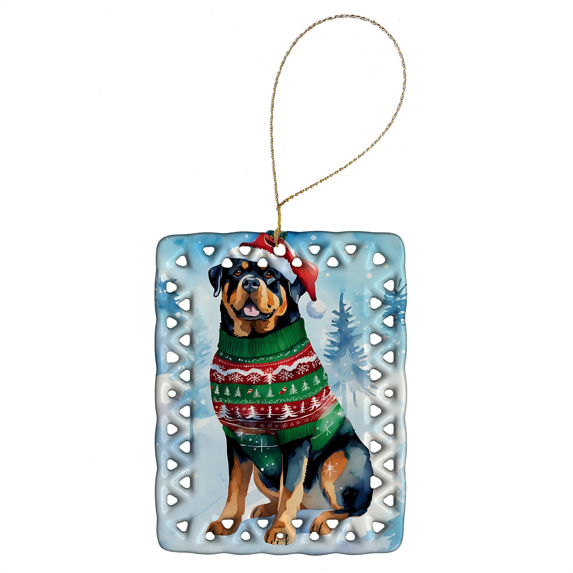 Rottweiler Christmas Porcelain Ornament Christmas Tree Hanging Decorations for Home Christmas Holiday, Rectangle, Gift, Multicolor