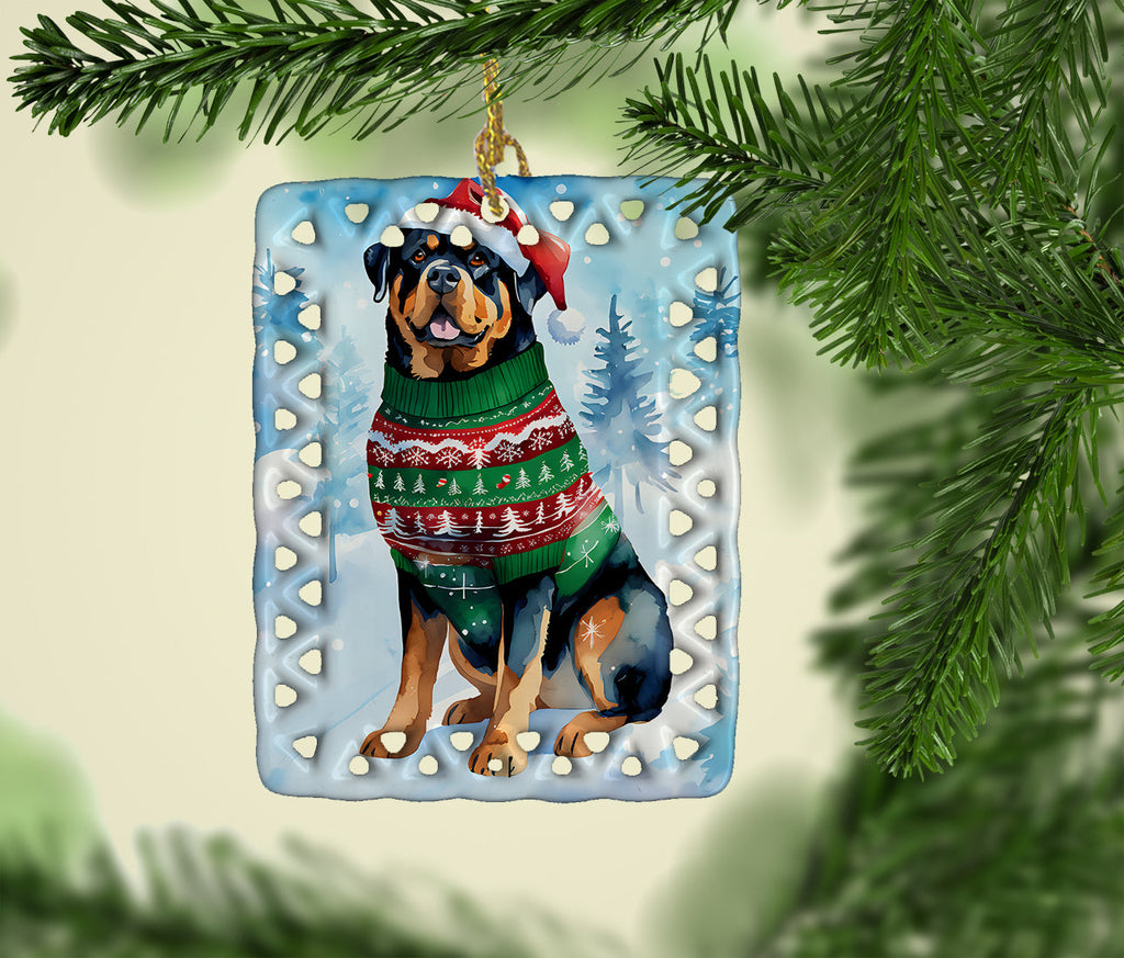Rottweiler Christmas Porcelain Ornament Christmas Tree Hanging Decorations for Home Christmas Holiday, Rectangle, Gift, Multicolor