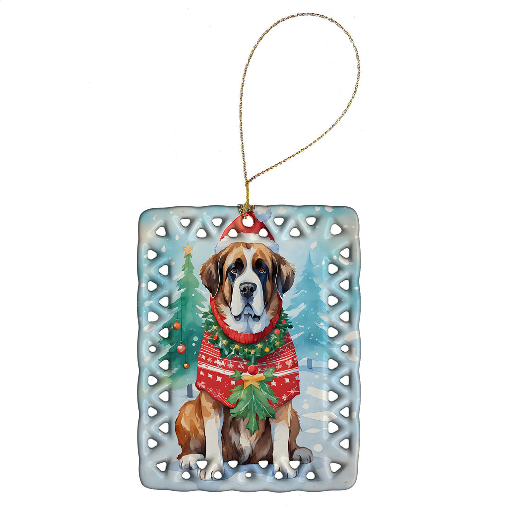 Saint Bernard Christmas Porcelain Ornament Christmas Tree Hanging Decorations for Home Christmas Holiday, Rectangle, Gift, Multicolor