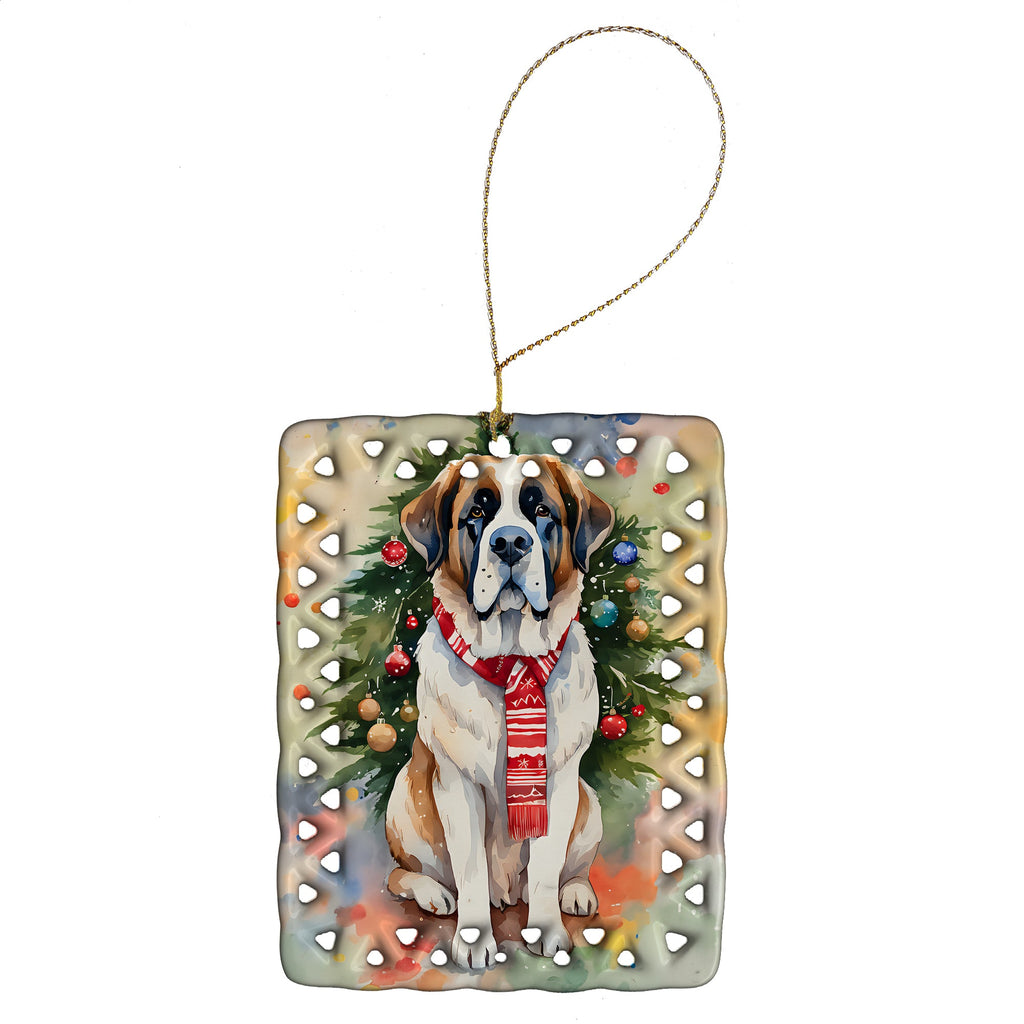 Saint Bernard Christmas Porcelain Ornament Christmas Tree Hanging Decorations for Home Christmas Holiday, Rectangle, Gift, Multicolor