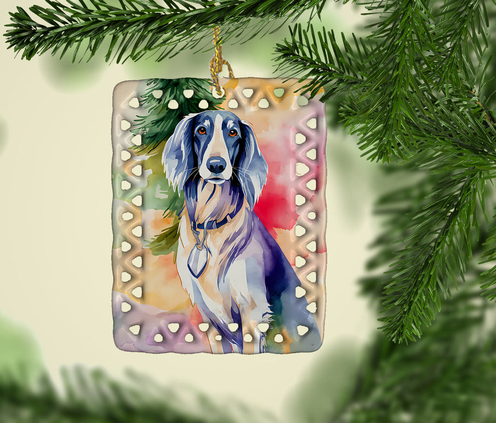Saluki Christmas Porcelain Ornament Christmas Tree Hanging Decorations for Home Christmas Holiday, Rectangle, Gift, Multicolor
