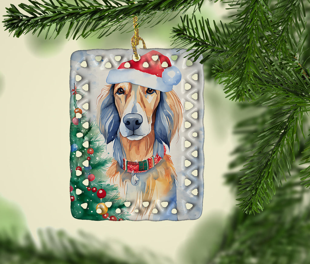 Saluki Christmas Porcelain Ornament Christmas Tree Hanging Decorations for Home Christmas Holiday, Rectangle, Gift, Multicolor