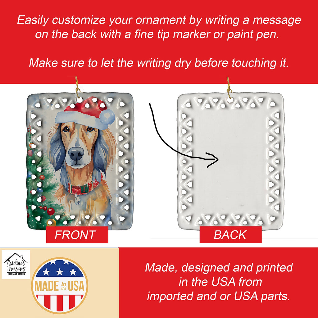 Saluki Christmas Porcelain Ornament Christmas Tree Hanging Decorations for Home Christmas Holiday, Rectangle, Gift, Multicolor
