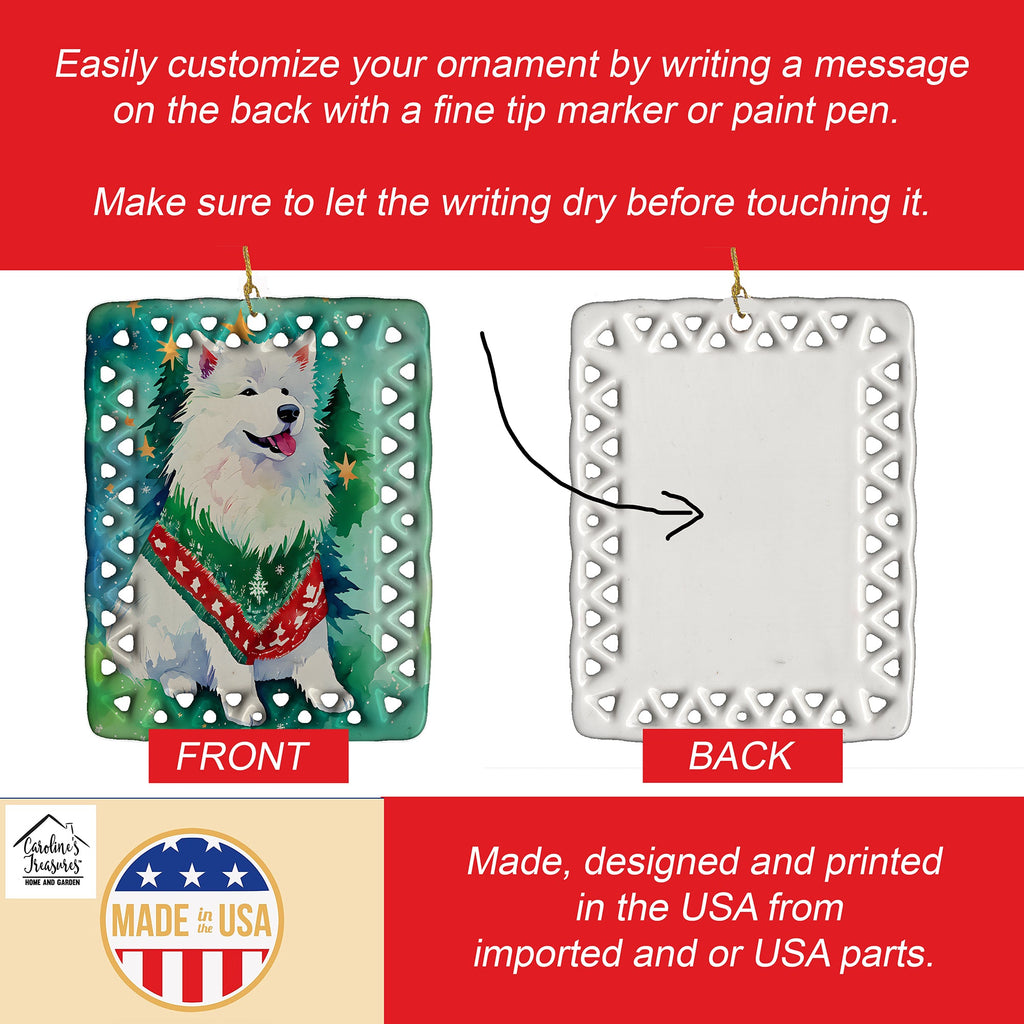 Samoyed Christmas Porcelain Ornament Christmas Tree Hanging Decorations for Home Christmas Holiday, Rectangle, Gift, Multicolor