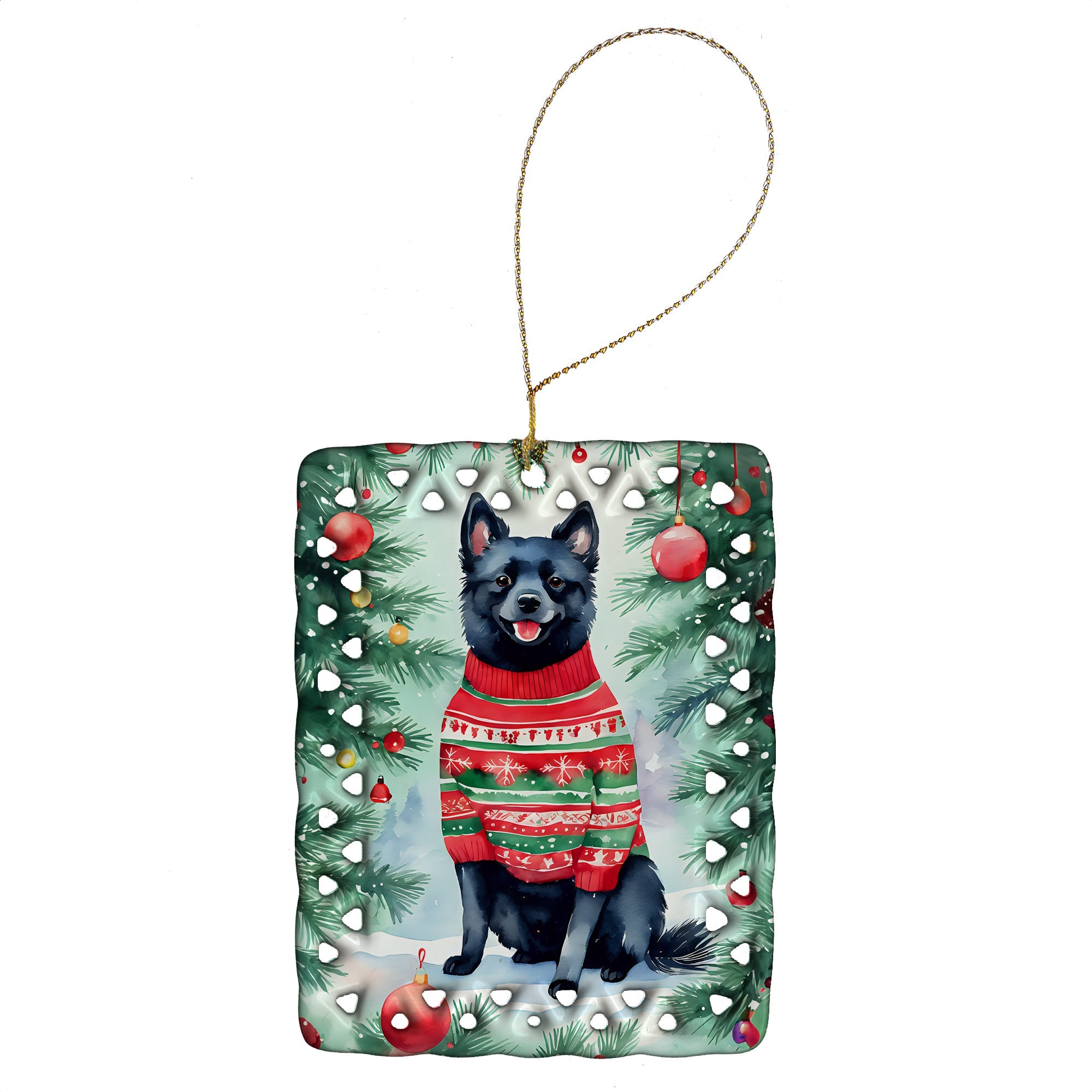 Schipperke Christmas Porcelain Ornament Christmas Tree Hanging Decorations for Home Christmas Holiday, Rectangle, Gift, Multicolor