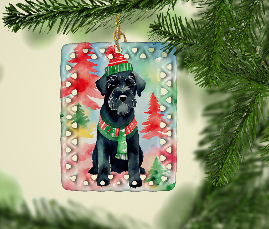 Schnauzer Christmas Porcelain Ornament Christmas Tree Hanging Decorations for Home Christmas Holiday, Rectangle, Gift, Multicolor