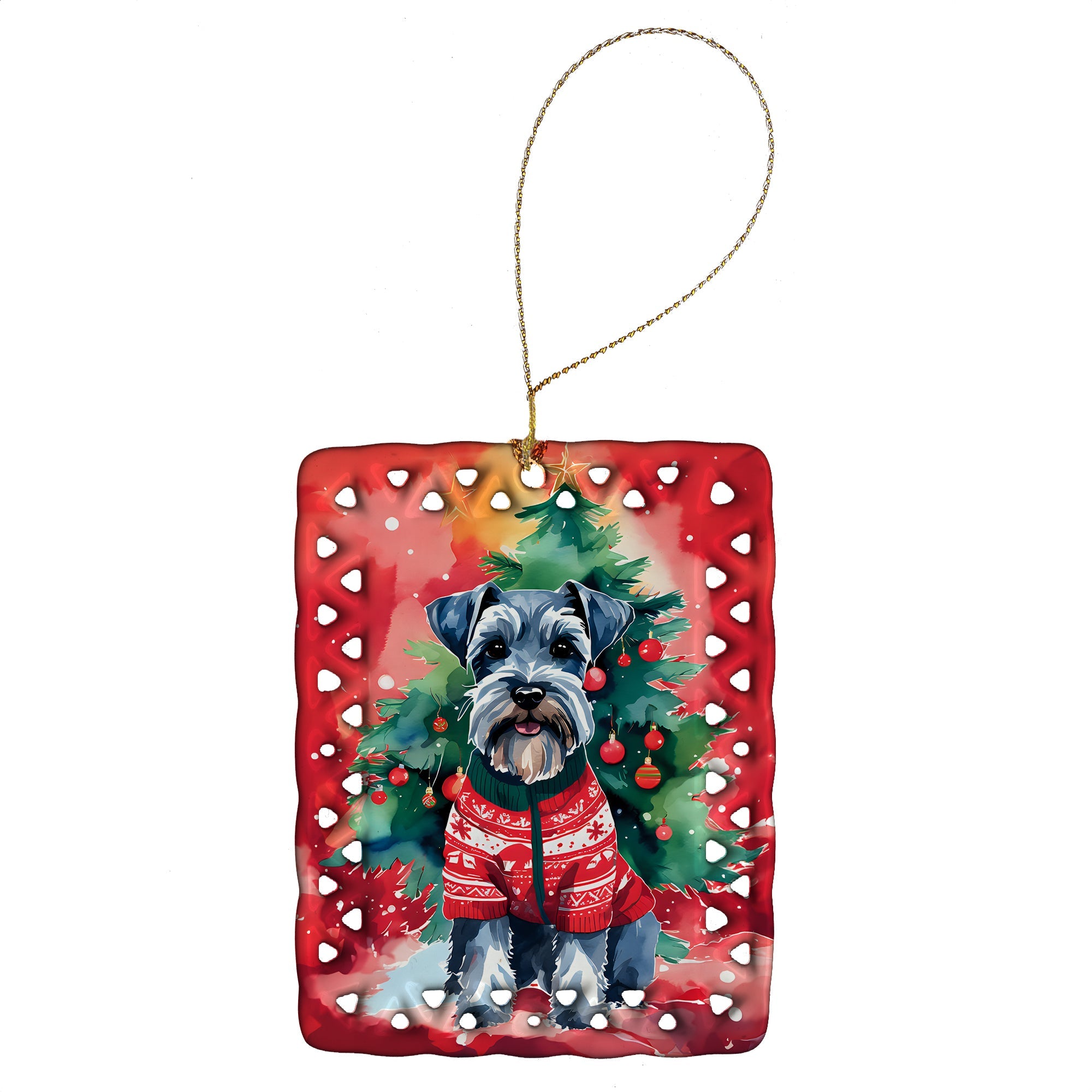 Schnauzer Christmas Porcelain Ornament Christmas Tree Hanging Decorations for Home Christmas Holiday, Rectangle, Gift, Multicolor
