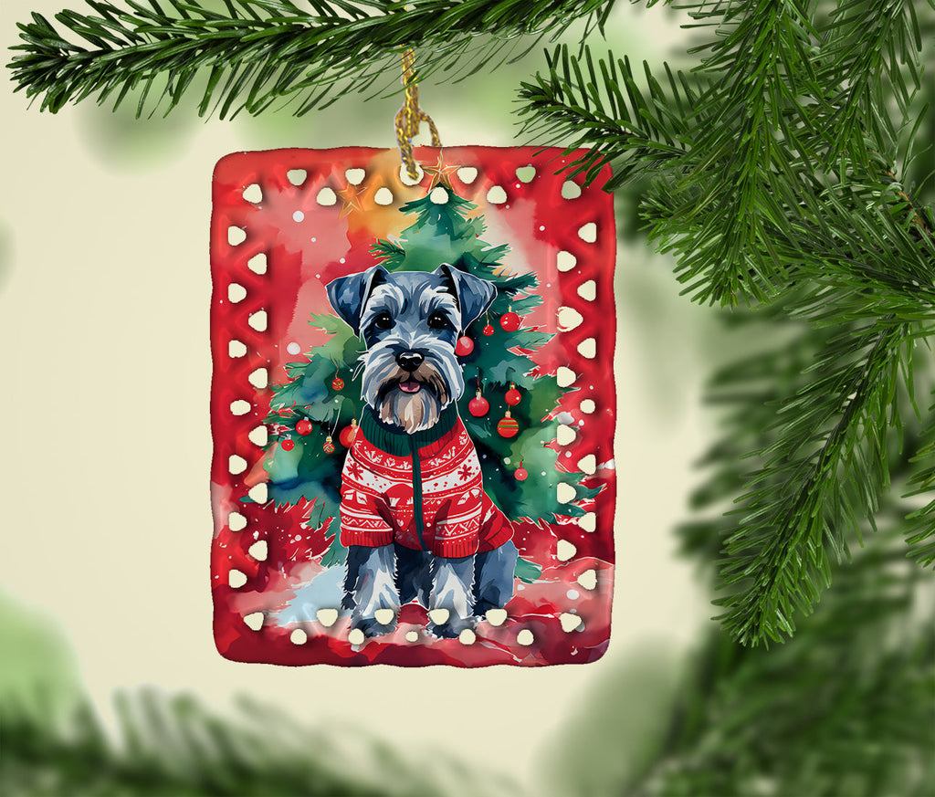 Schnauzer Christmas Porcelain Ornament Christmas Tree Hanging Decorations for Home Christmas Holiday, Rectangle, Gift, Multicolor