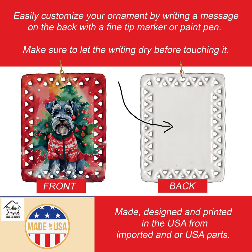 Schnauzer Christmas Porcelain Ornament Christmas Tree Hanging Decorations for Home Christmas Holiday, Rectangle, Gift, Multicolor