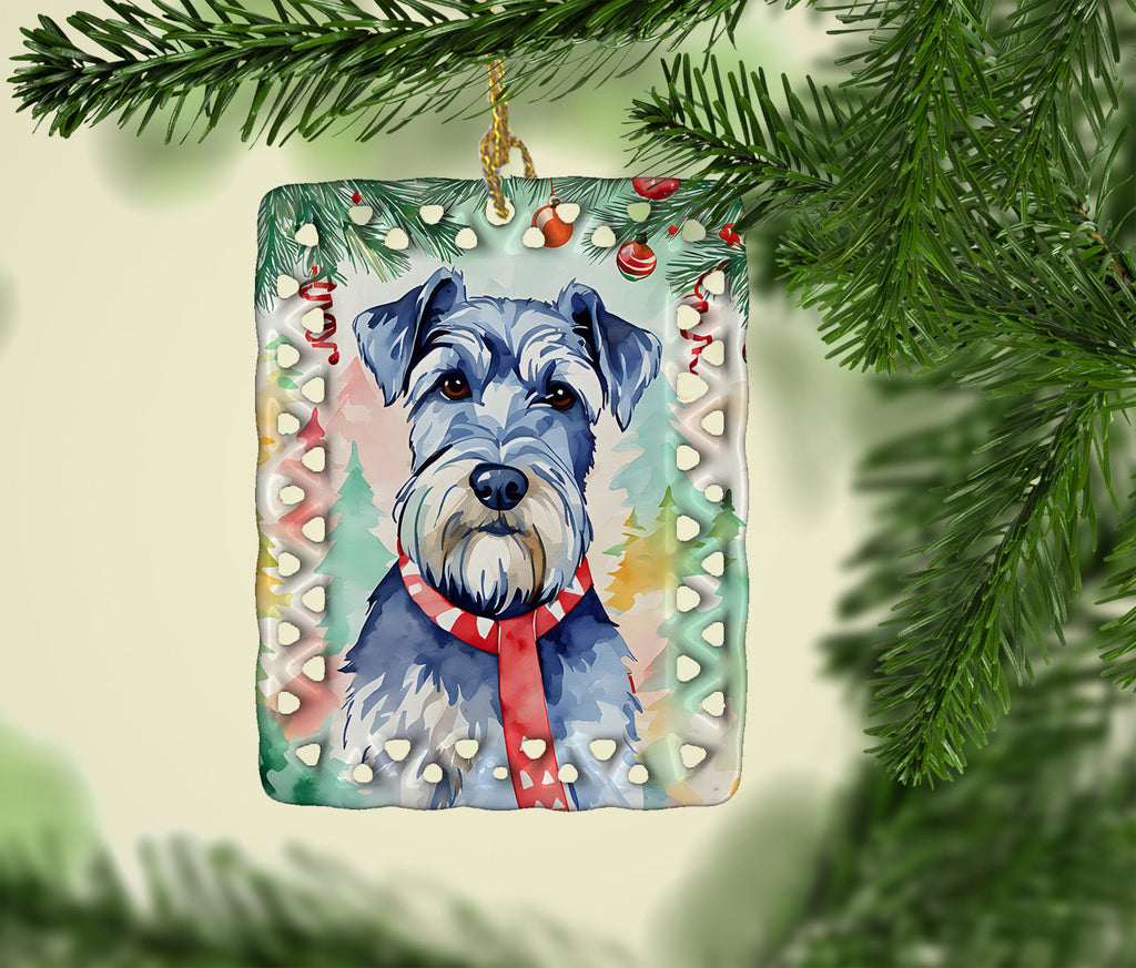 Schnauzer Christmas Porcelain Ornament Christmas Tree Hanging Decorations for Home Christmas Holiday, Rectangle, Gift, Multicolor