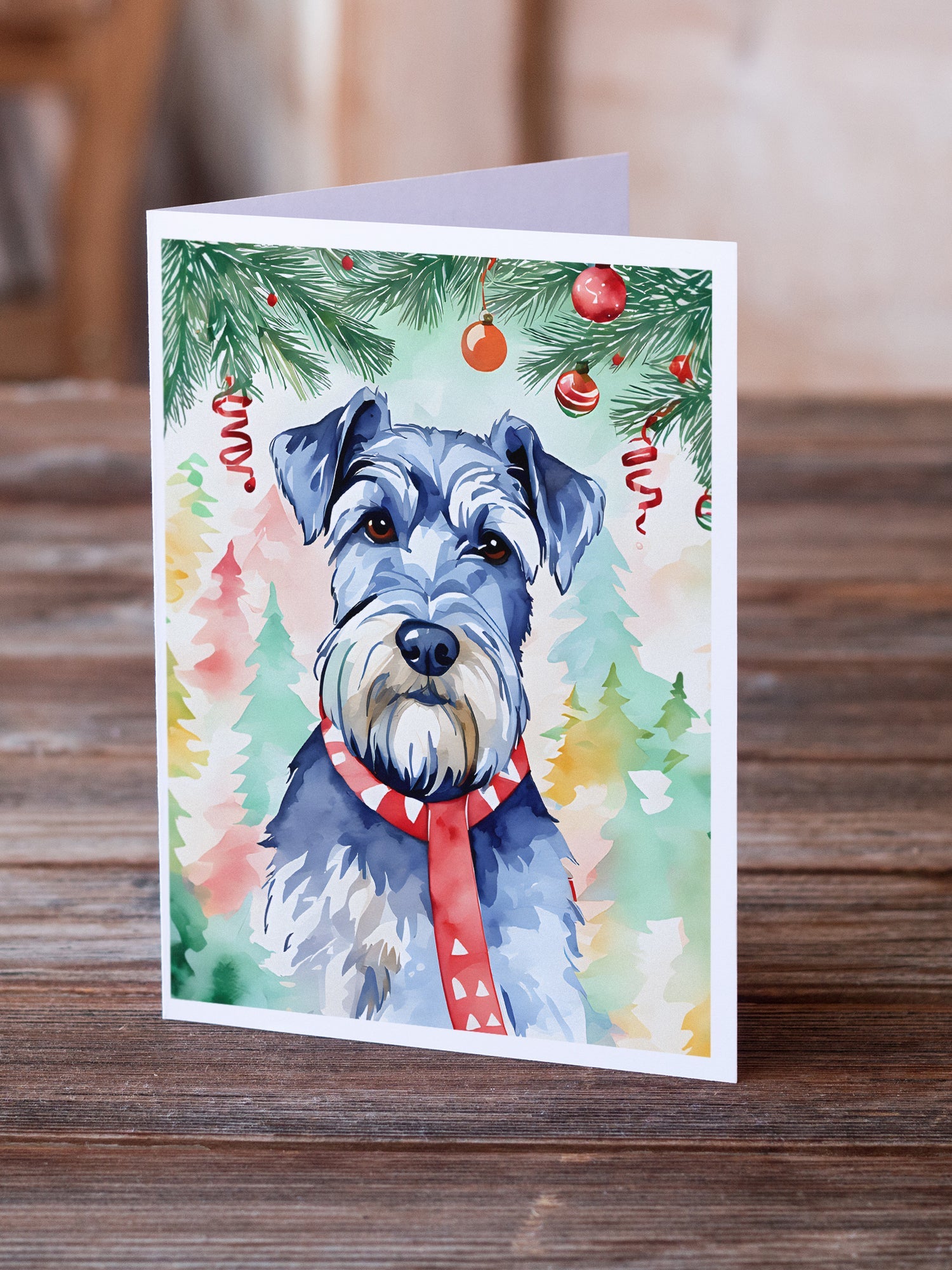 Schnauzer Christmas Greeting Cards Pack of 8 Blank Cards with Envelopes Whimsical A7 Size 5x7