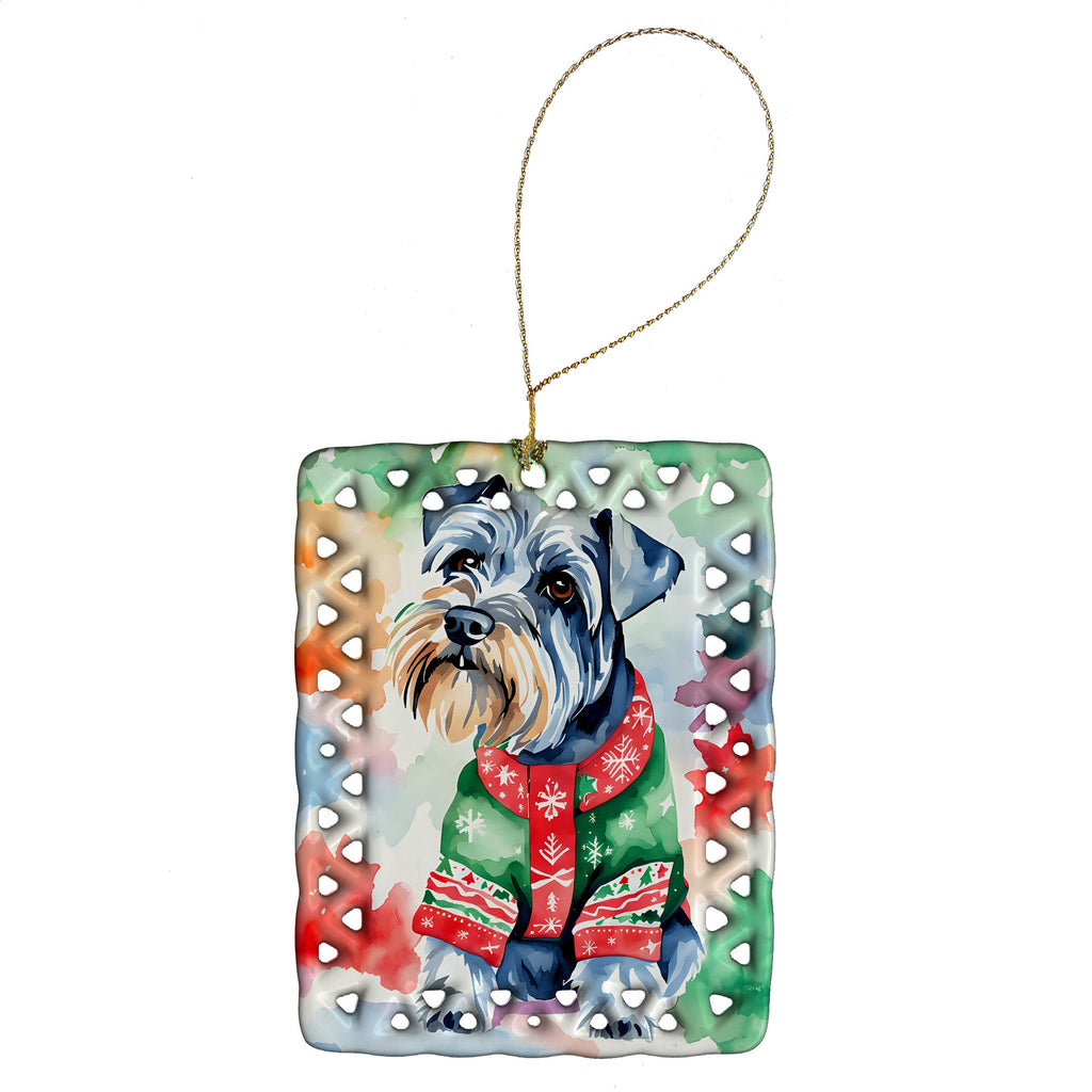 Schnauzer Christmas Porcelain Ornament Christmas Tree Hanging Decorations for Home Christmas Holiday, Rectangle, Gift, Multicolor