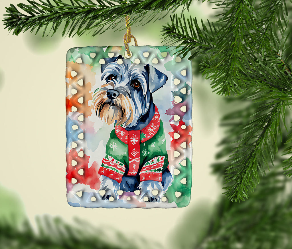 Schnauzer Christmas Porcelain Ornament Christmas Tree Hanging Decorations for Home Christmas Holiday, Rectangle, Gift, Multicolor
