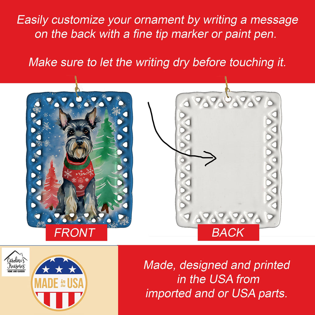 Schnauzer Christmas Porcelain Ornament Christmas Tree Hanging Decorations for Home Christmas Holiday, Rectangle, Gift, Multicolor