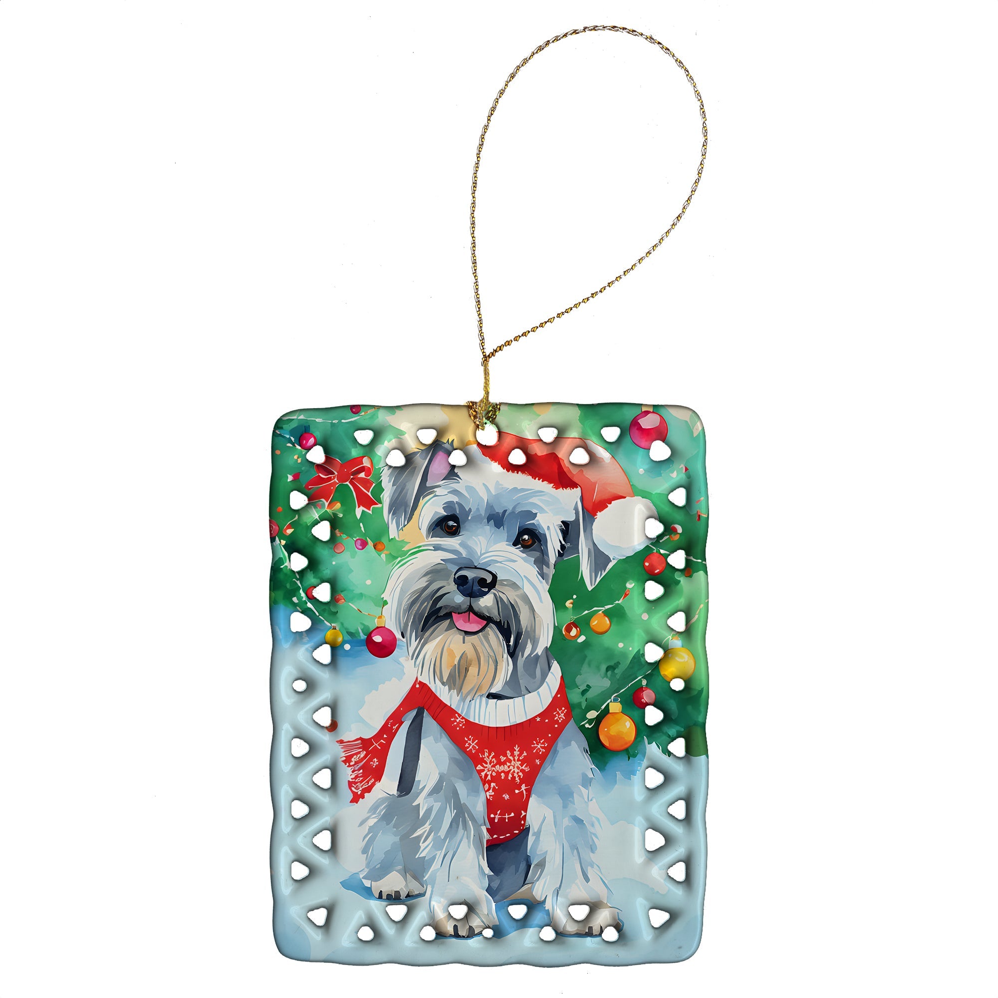 Schnauzer Christmas Porcelain Ornament Christmas Tree Hanging Decorations for Home Christmas Holiday, Rectangle, Gift, Multicolor