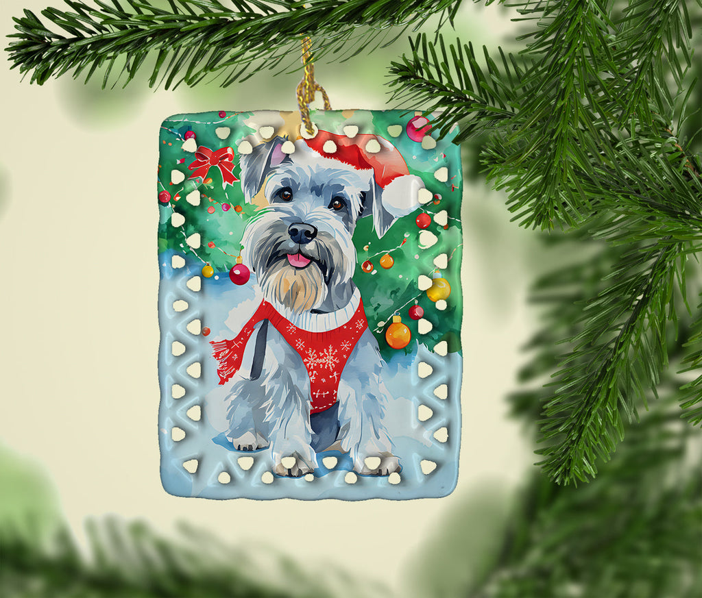 Schnauzer Christmas Porcelain Ornament Christmas Tree Hanging Decorations for Home Christmas Holiday, Rectangle, Gift, Multicolor