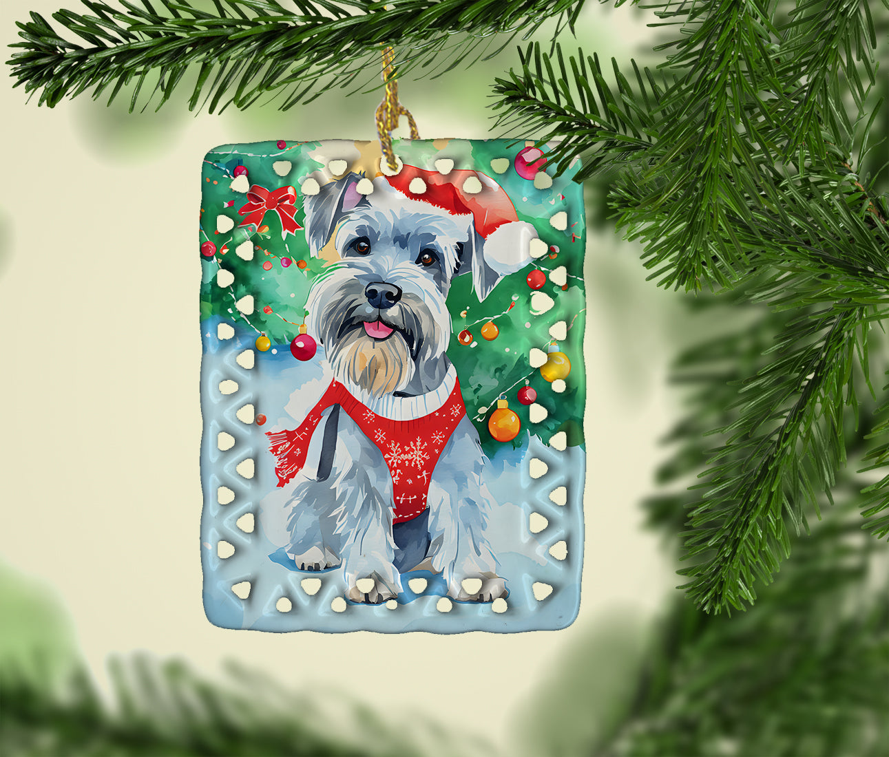 Schnauzer Christmas Porcelain Ornament Christmas Tree Hanging Decorations for Home Christmas Holiday, Rectangle, Gift, Multicolor