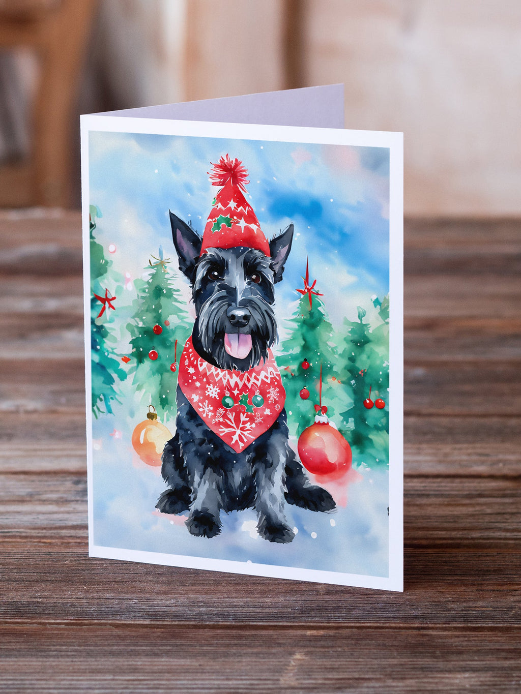 Scottish Terrier Christmas Greeting Cards Pack of 8 Blank Cards with Envelopes Whimsical A7 Size 5x7