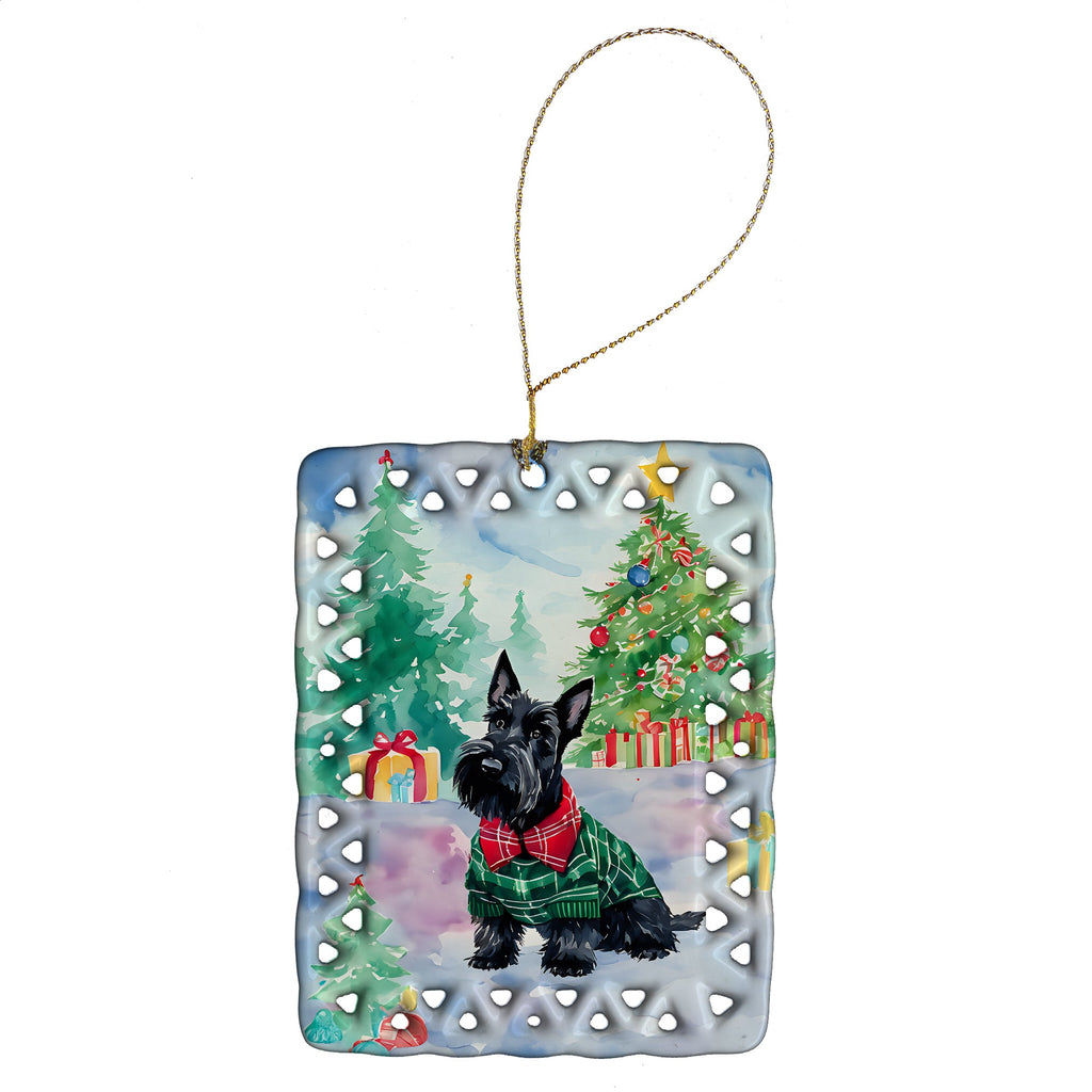 Scottish Terrier Christmas Porcelain Ornament Christmas Tree Hanging Decorations for Home Christmas Holiday, Rectangle, Gift, Multicolor
