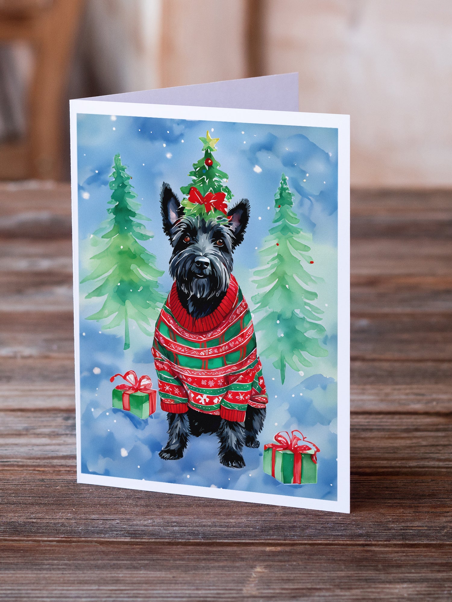 Scottish Terrier Christmas Greeting Cards Pack of 8 Blank Cards with Envelopes Whimsical A7 Size 5x7