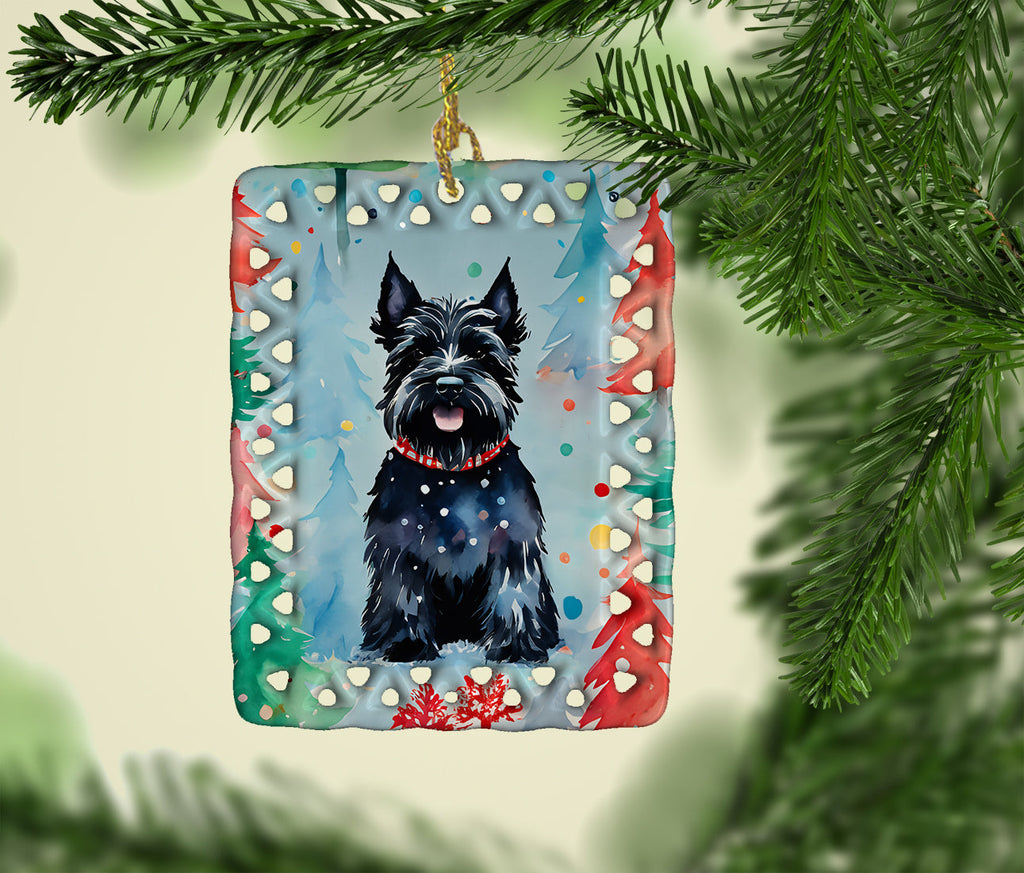 Scottish Terrier Christmas Porcelain Ornament Christmas Tree Hanging Decorations for Home Christmas Holiday, Rectangle, Gift, Multicolor