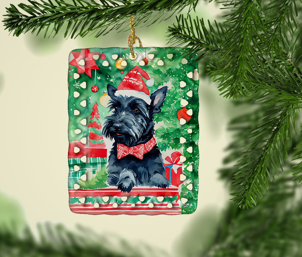 Scottish Terrier Christmas Porcelain Ornament Christmas Tree Hanging Decorations for Home Christmas Holiday, Rectangle, Gift, Multicolor