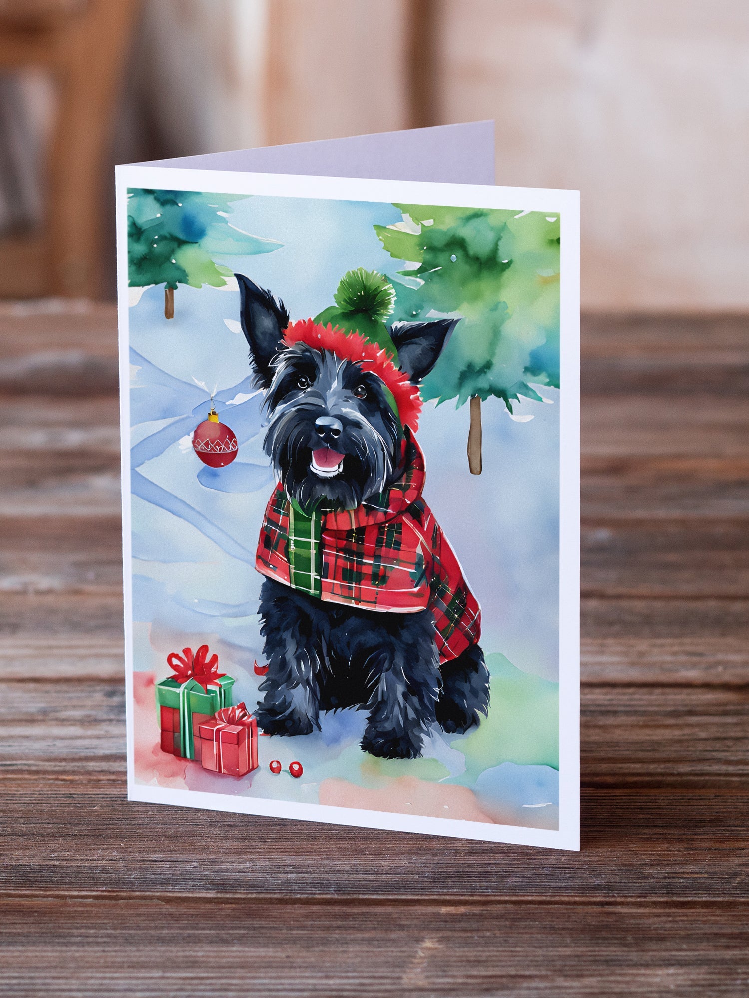 Scottish Terrier Christmas Greeting Cards Pack of 8 Blank Cards with Envelopes Whimsical A7 Size 5x7