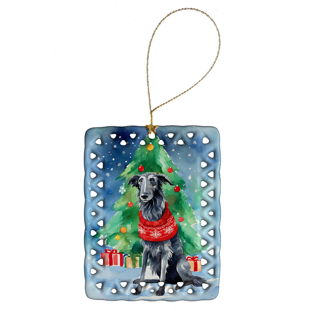 Scottish Deerhound Christmas Porcelain Ornament Christmas Tree Hanging Decorations for Home Christmas Holiday, Rectangle, Gift, Multicolor