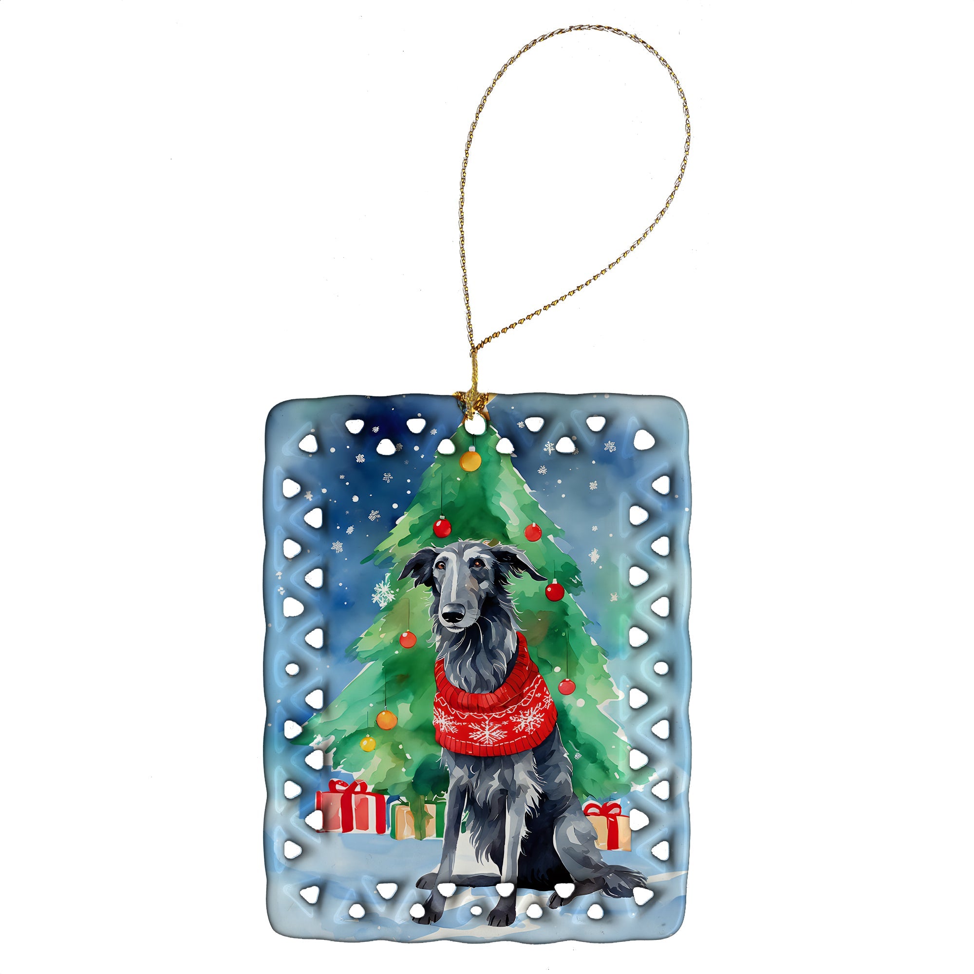 Scottish Deerhound Christmas Porcelain Ornament Christmas Tree Hanging Decorations for Home Christmas Holiday, Rectangle, Gift, Multicolor