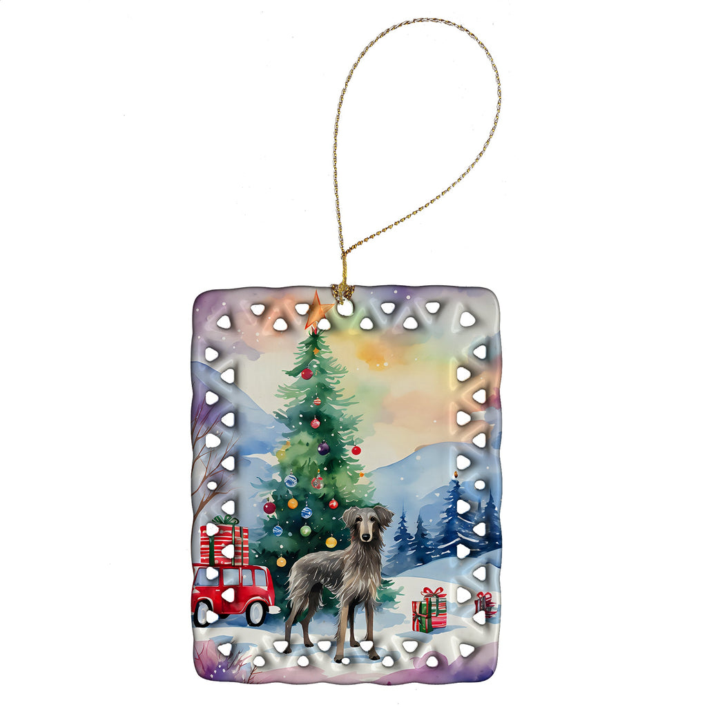 Scottish Deerhound Christmas Porcelain Ornament Christmas Tree Hanging Decorations for Home Christmas Holiday, Rectangle, Gift, Multicolor