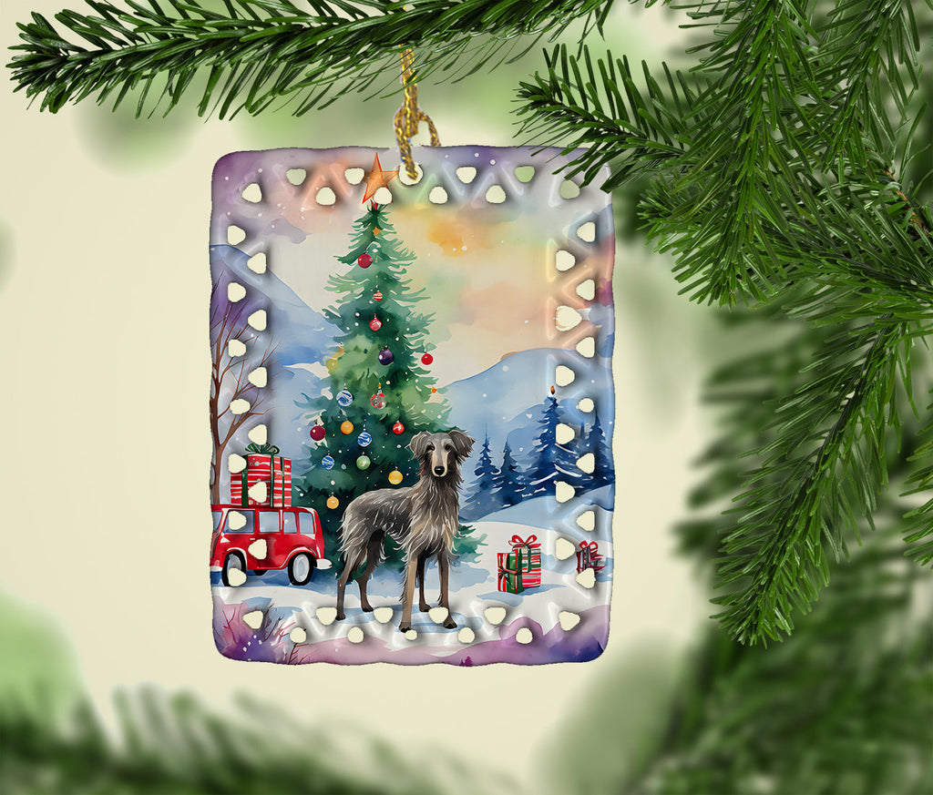 Scottish Deerhound Christmas Porcelain Ornament Christmas Tree Hanging Decorations for Home Christmas Holiday, Rectangle, Gift, Multicolor