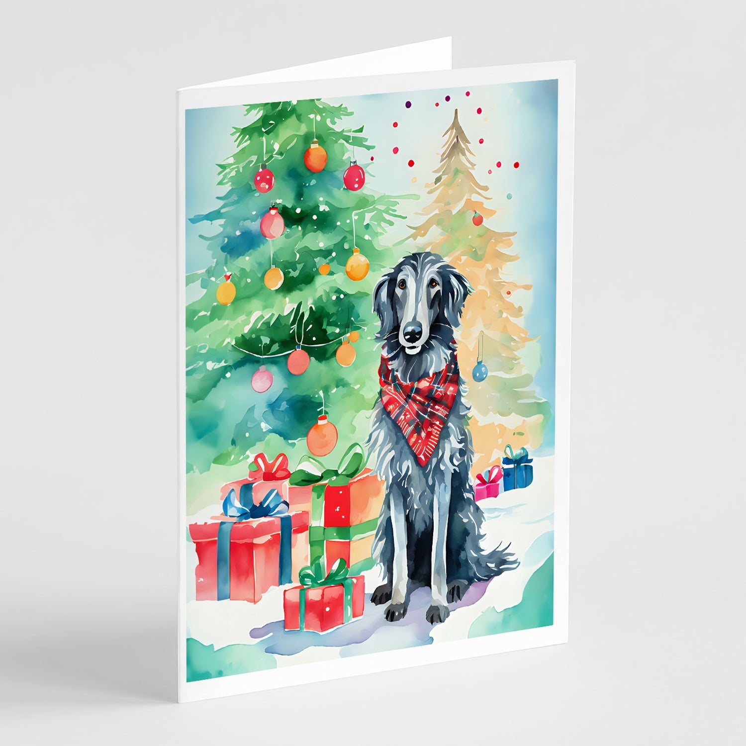 Scottish Deerhound Christmas Greeting Cards Pack of 8 Blank Cards with Envelopes Whimsical A7 Size 5x7