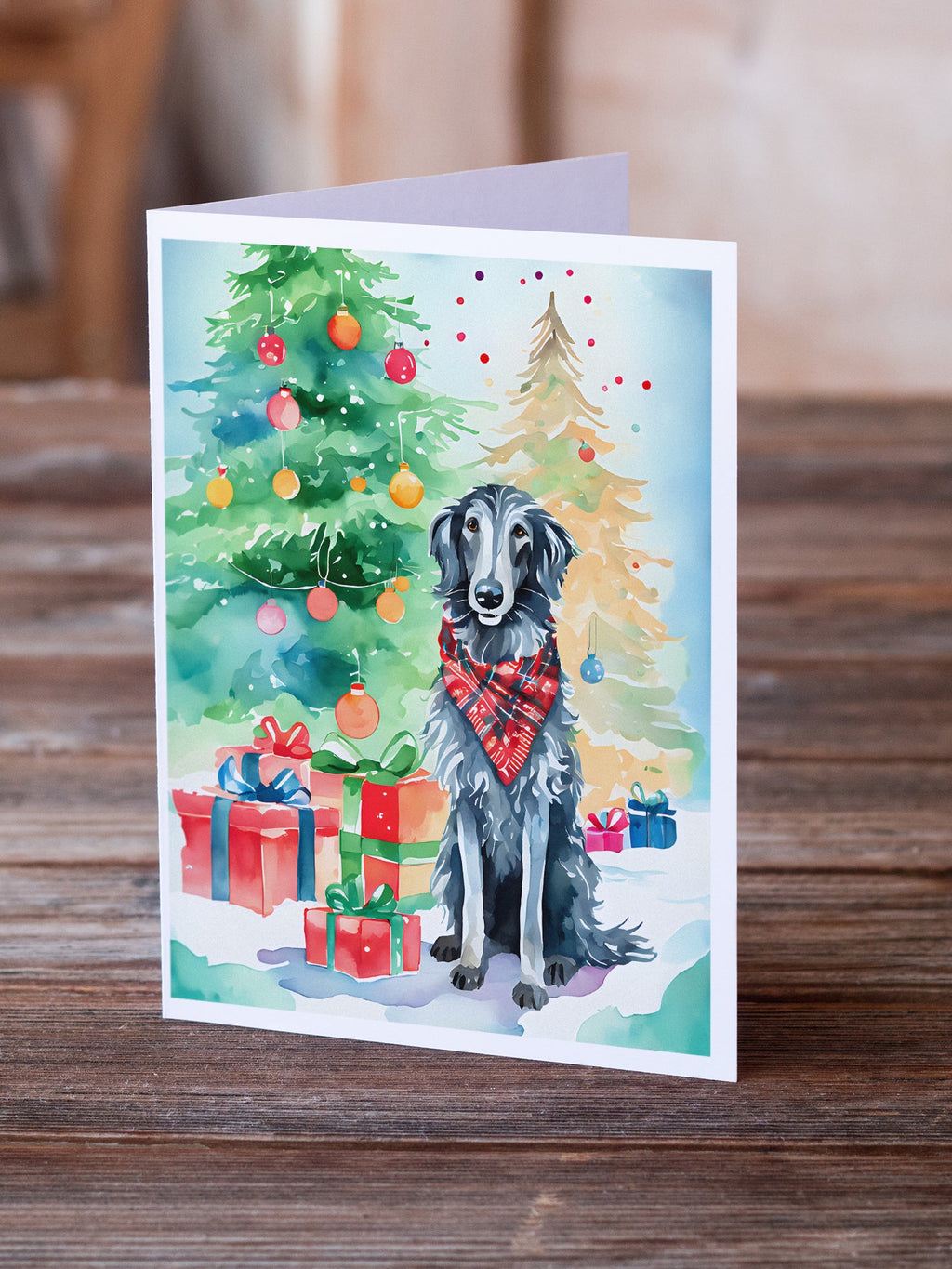 Scottish Deerhound Christmas Greeting Cards Pack of 8 Blank Cards with Envelopes Whimsical A7 Size 5x7