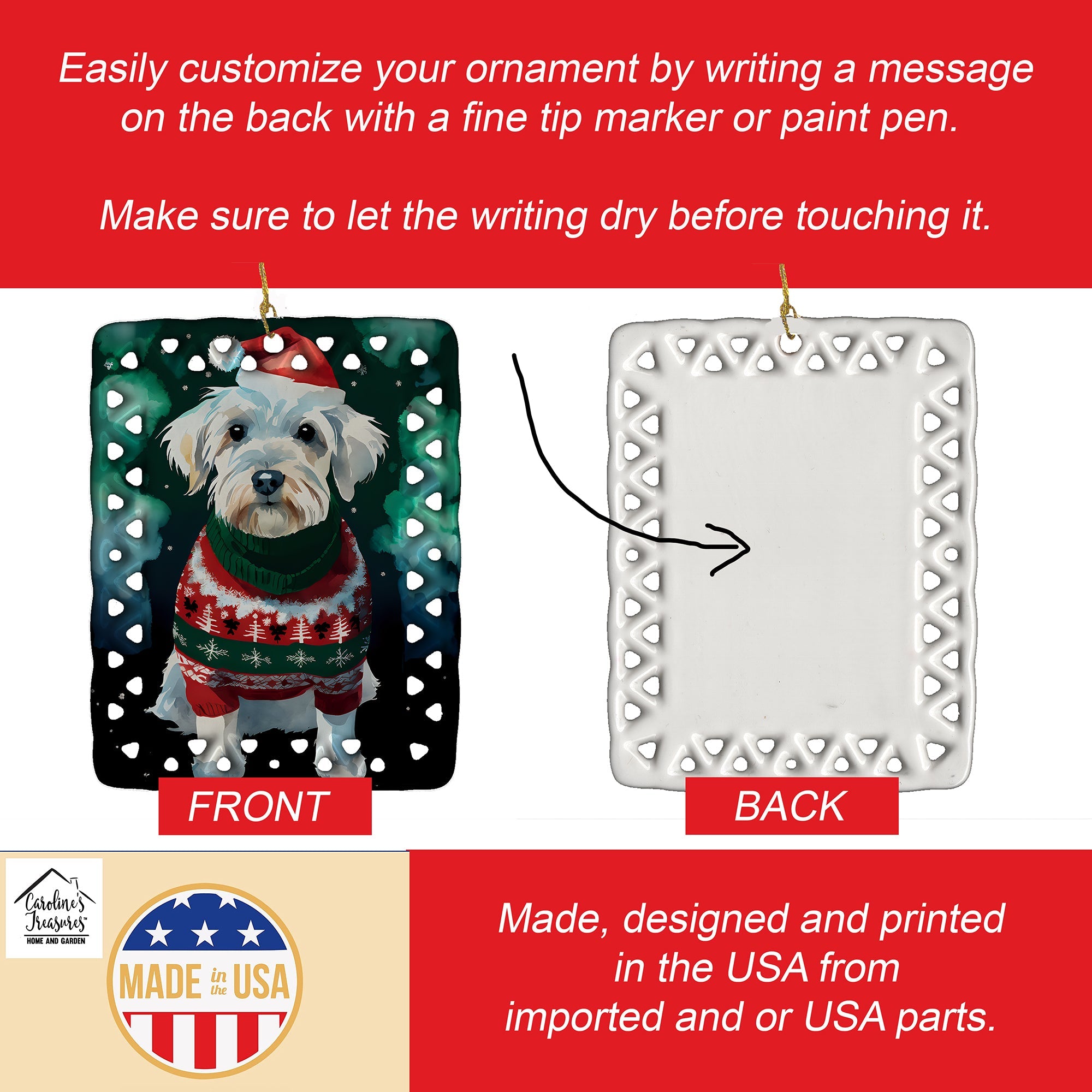 Sealyham Terrier Christmas Porcelain Ornament Christmas Tree Hanging Decorations for Home Christmas Holiday, Rectangle, Gift, Multicolor