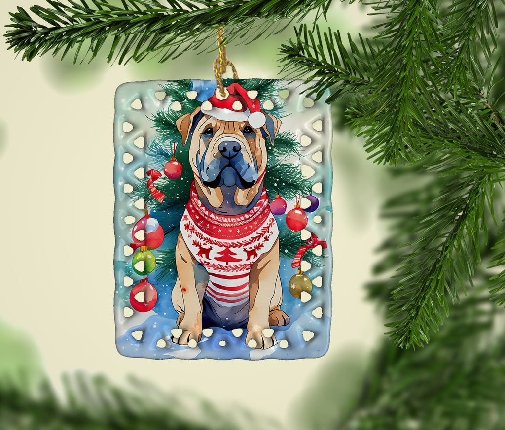 Shar Pei Christmas Porcelain Ornament Christmas Tree Hanging Decorations for Home Christmas Holiday, Rectangle, Gift, Multicolor