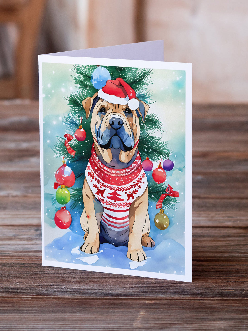 Shar Pei Christmas Greeting Cards Pack of 8 Blank Cards with Envelopes Whimsical A7 Size 5x7