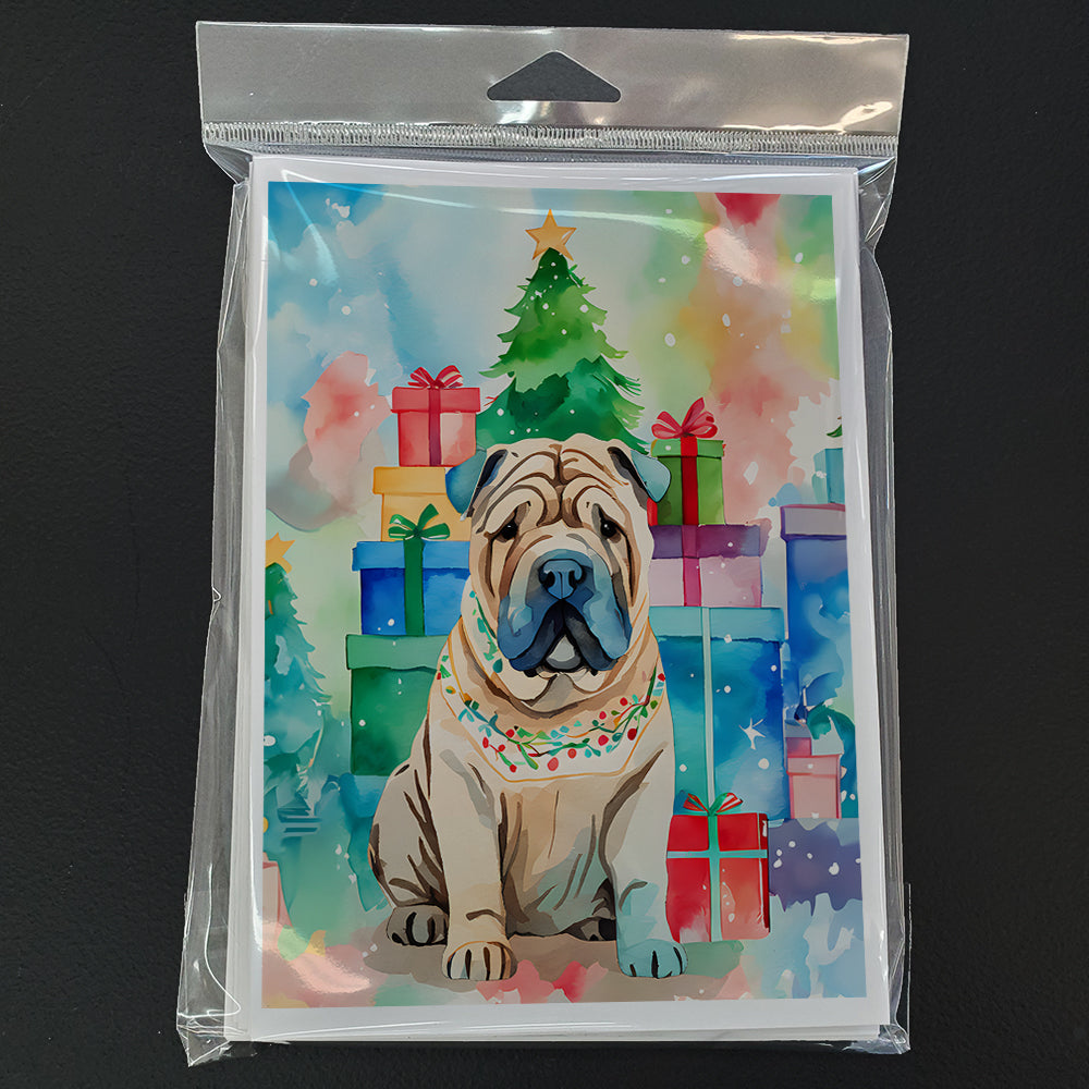 Shar Pei Christmas Greeting Cards Pack of 8 Blank Cards with Envelopes Whimsical A7 Size 5x7