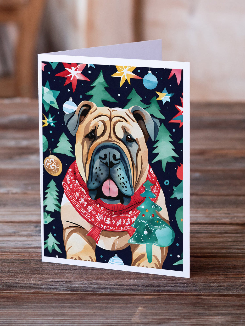 Shar Pei Christmas Greeting Cards Pack of 8 Blank Cards with Envelopes Whimsical A7 Size 5x7