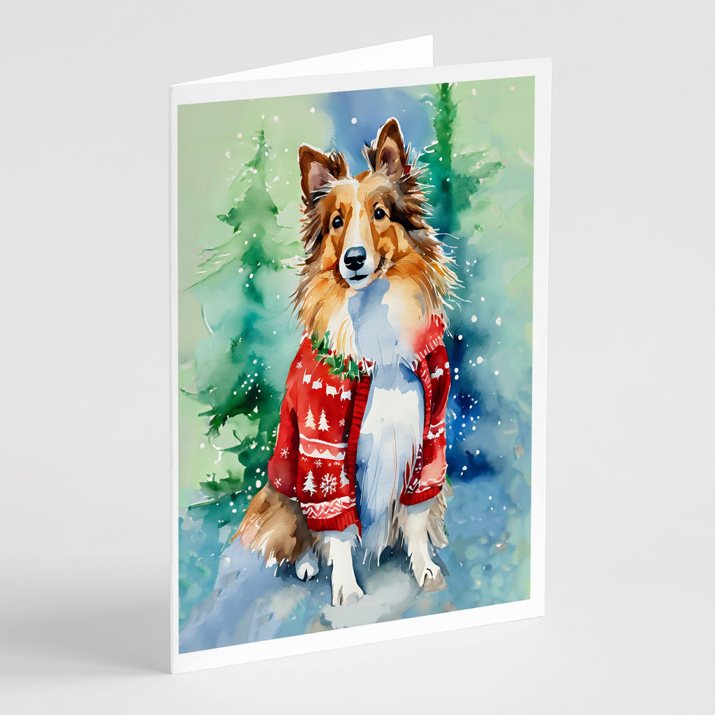 Sheltie Christmas Greeting Cards Pack of 8 Blank Cards with Envelopes Whimsical A7 Size 5x7